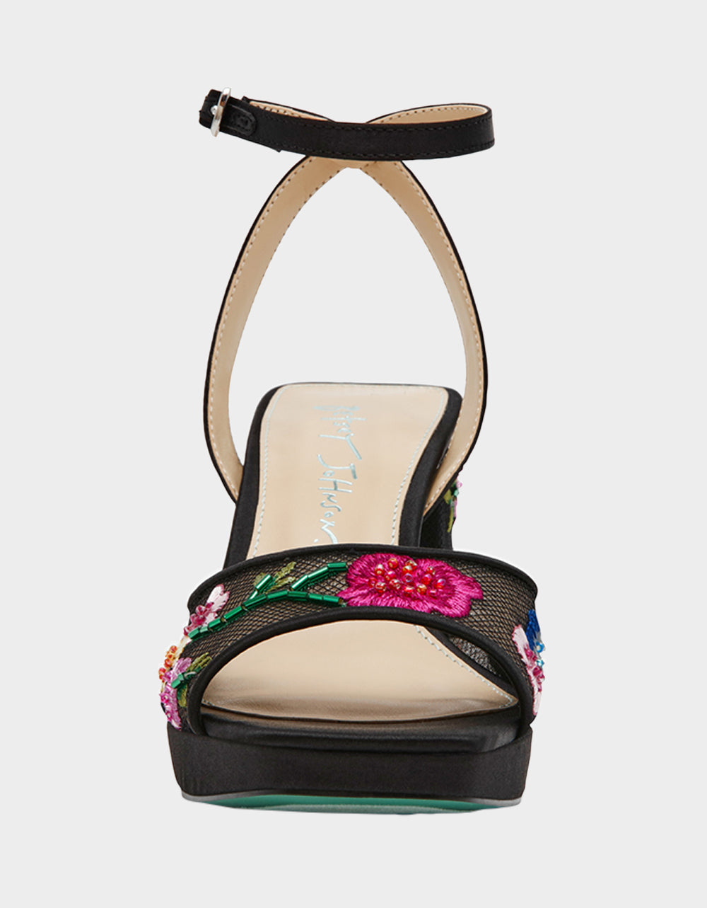 Betsey Johnson Exclusive - KENNI BLACK MULTI FLORAL Platform Block Heel Floral Print Mesh Women's Sandal