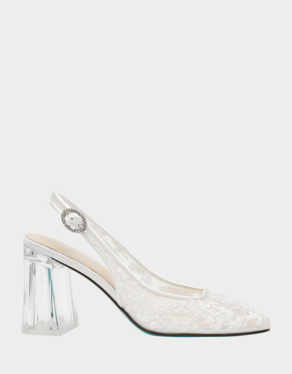Betsey Johnson Hot Sale - NINAH IVORY Square-Toe Slingback Mesh Block Heels