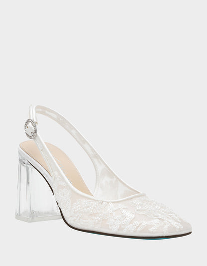 Betsey Johnson Hot Sale - NINAH IVORY Square-Toe Slingback Mesh Block Heels
